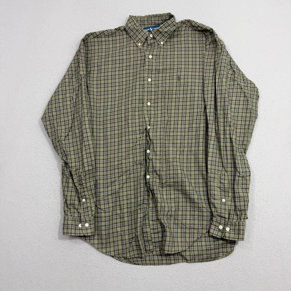 Vintage Polo Ralph Lauren Button Down Shirt Mens 16.5 Green Yarmouth Plaid 90s